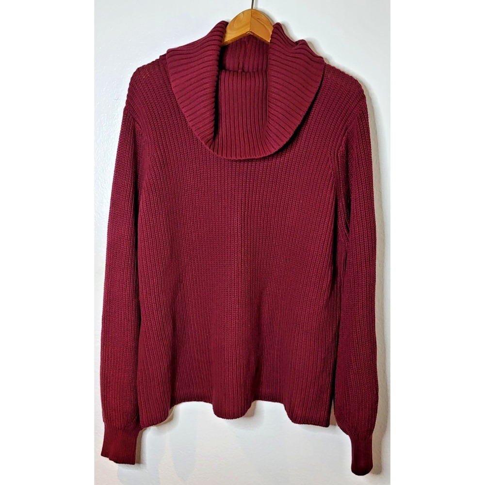 NorthStyle Cowl Neck Knit Sweater 100% Cotton 1X Burgundy Cozy Relaxed Lagenlook